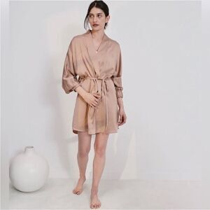 Lunya Washable Silk Robe Otium Tan/pink L/XL